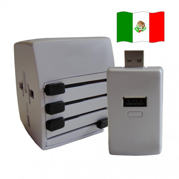 Welt Reisestecker Mexiko mit 2 USB Ports + extra Powerbank