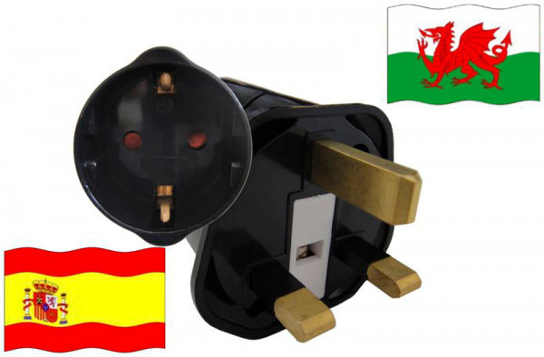 Urlaubsstecker Wales für Geräte aus Spanien