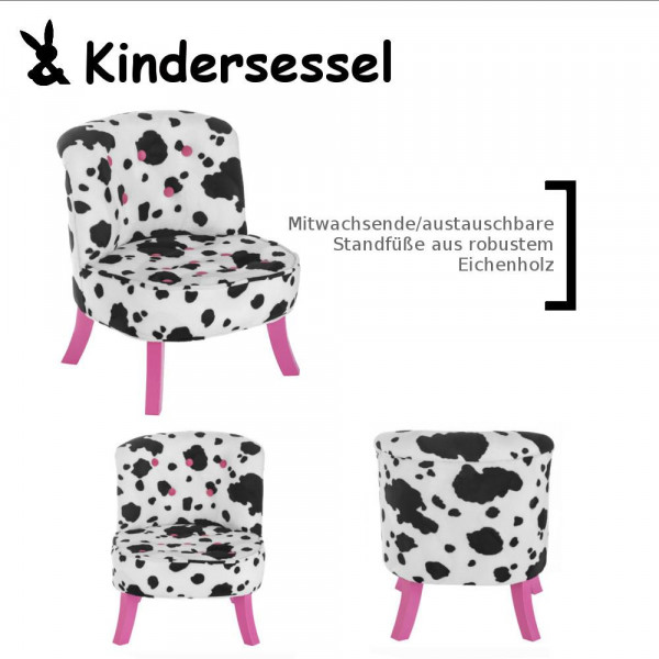 Design Kinder-Sessel Kuh-Muster mitwachsend + Pinke Füße Somebunny FRKLILA15