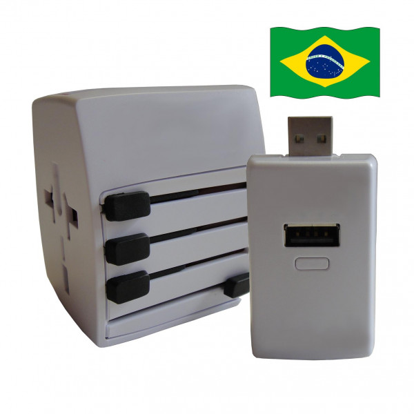 Welt Reisestecker Brasilien mit 2 USB Ports + extra Powerbank