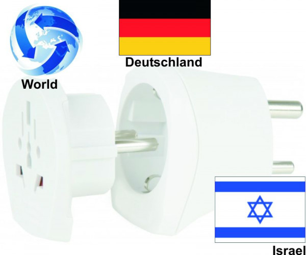 Reiseadapter Welt auf Israel+ Deutschland Kombi Adapter 1.500216