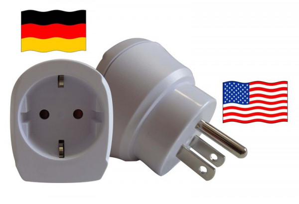 Urlaubsstecker Deutschland für Geräte aus USA Reise Adapter Travel 3polig NEU 
