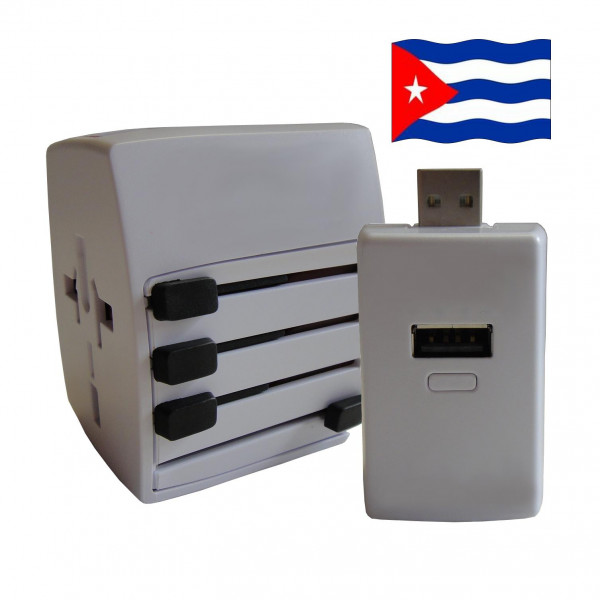 Welt Reisestecker Kuba mit 2 USB Ports + extra Powerbank