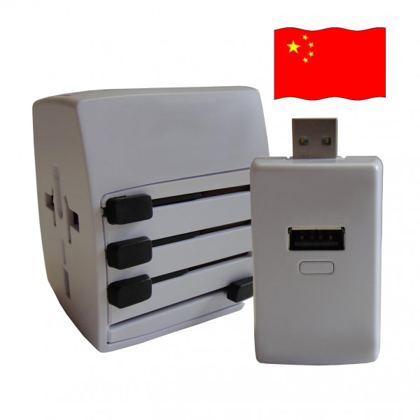 Welt Reisestecker China mit 2 USB Ports + extra Powerbank